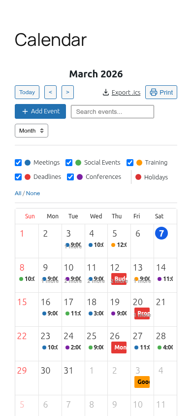 WebCalendar responsive mobile month view